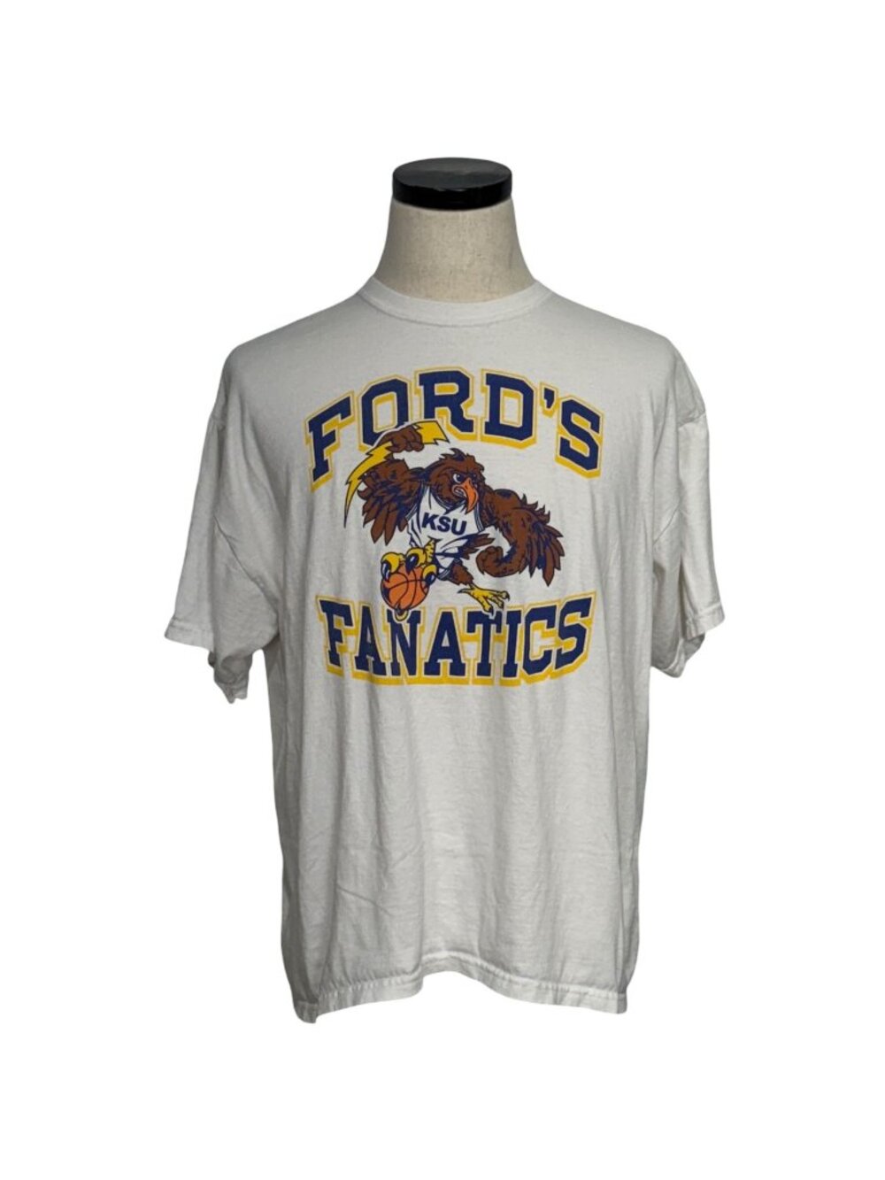 Fords Fanatics KSU NCAA Basketball Graphic T-Shirt XL White 100% Cotton